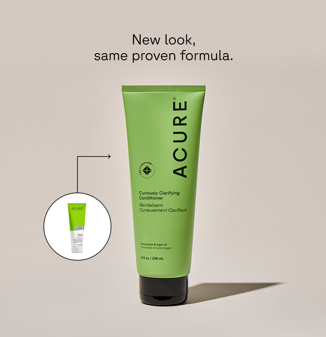 ACURE Curiously Clarifying Conditioner in 236ml bottle, showing the product with label and cap on a plain background.