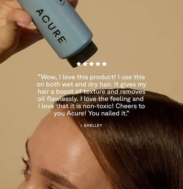ACURE dry shampoo for all hair types with rosemary and arrowroot, packaged in a 48g container, suitable for hair care.