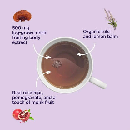 Four Sigmatic Organic Mood Herbal Tea package with herbal ingredients in a 60g container, natural mood-boosting herbal tea from Organax Ltd.