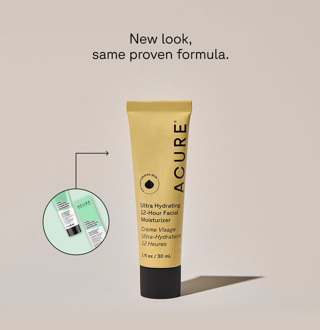 ACURE Ultra Hydrating 12-Hour Facial Moisturizer in 30ML bottle, featuring a smooth, hydration-rich cream for glowing skin
