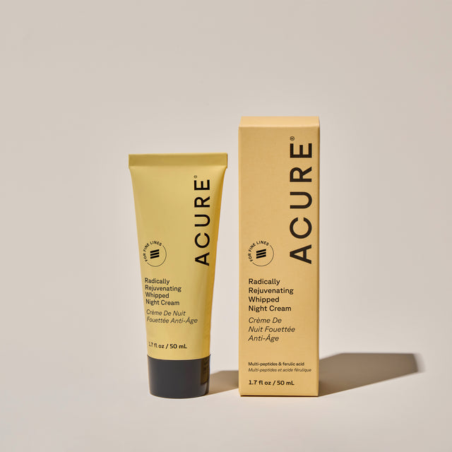 ACURE Radically Rejuvenating Whipped Night Cream in a 50ml jar, smooth and creamy texture for revitalizing skincare.