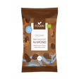Organic raw chocolate almond snack by Organax Ltd, no added sugar, 50g, featuring whole almonds coated in dark chocolate.