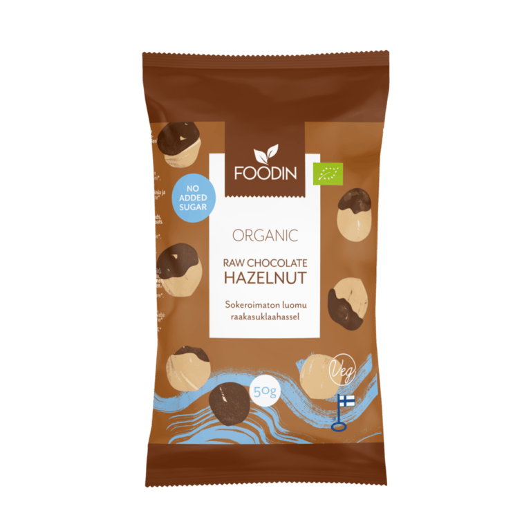 Foodin Raw Chocolate Hazelnut, No Added Sugar, Organic, 50g - Organax Ltd