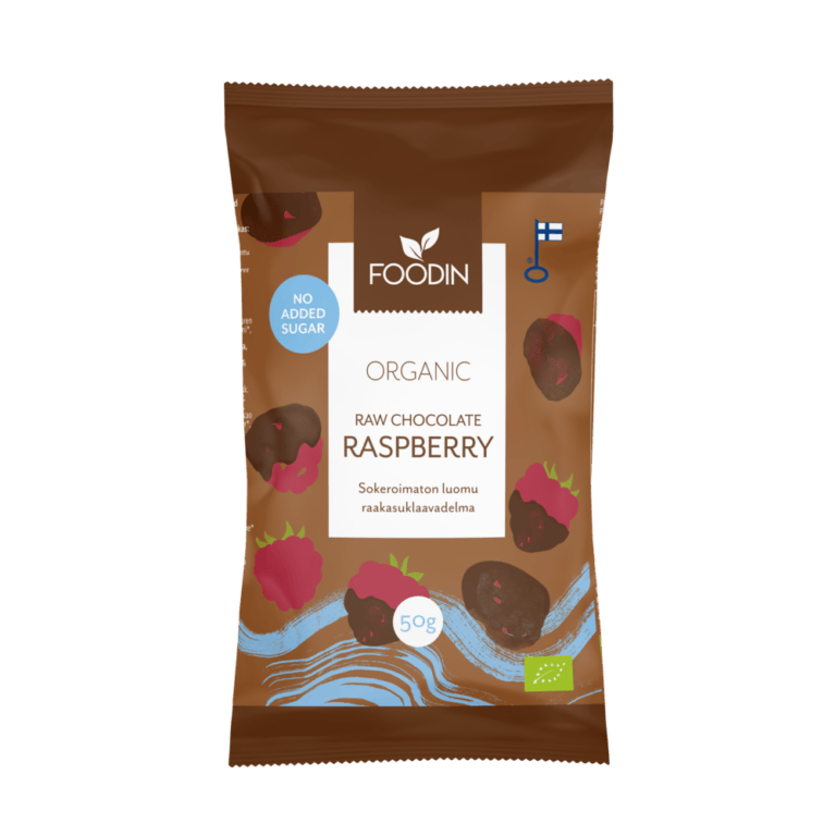 FoodIn Raw Chocolate Raspberry, No Added Sugar, Organic, 50g - Organax Ltd
