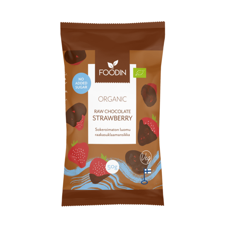 FoodIn Raw Chocolate Strawberry, No Added Sugar, Organic, 50g - Organax Ltd