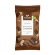 Organic raw chocolate with cashews in a 60g package from Organax Ltd, showcasing the chocolate pieces with visible cashew nuts.
