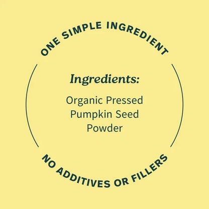 Organic pumpkin seed protein from Sprout Living, 454g package, showing a bowl of pumpkin seeds and ingredient label.