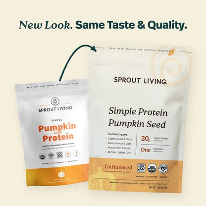 Organic pumpkin seed protein powder by Sprout Living in a 454g package, featuring a natural, wholesome seed-based product from Organax Ltd.