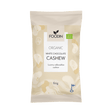 Organic white chocolate with cashews in a 60g package by Organax Ltd, showcasing creamy white chocolate pieces with cashew nuts.