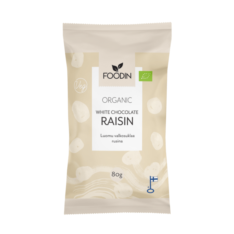 FoodIn White Chocolate Raisin 80g, Organic - Organax Ltd