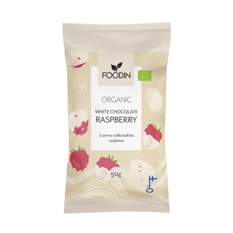 FoodIn White Chocolate Raspberry 50g, Organic - Organax Ltd
