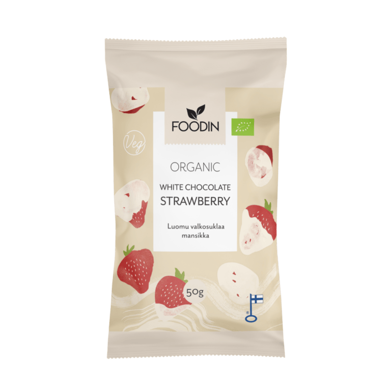 FoodIn White Chocolate Strawberry 50g, Organic - Organax Ltd
