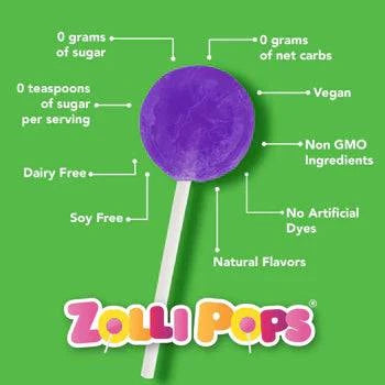 Assorted fruit-flavored Zollipops sugar-free lollipops with xylitol in a 1-lb tub, designed for clean teeth and fresh breath.