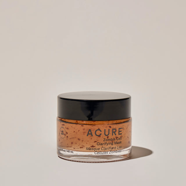 ACURE Zombie Cell Clarifying Mask in a 40ML jar, featuring a distinctive zombie-themed design and creamy skincare formula.