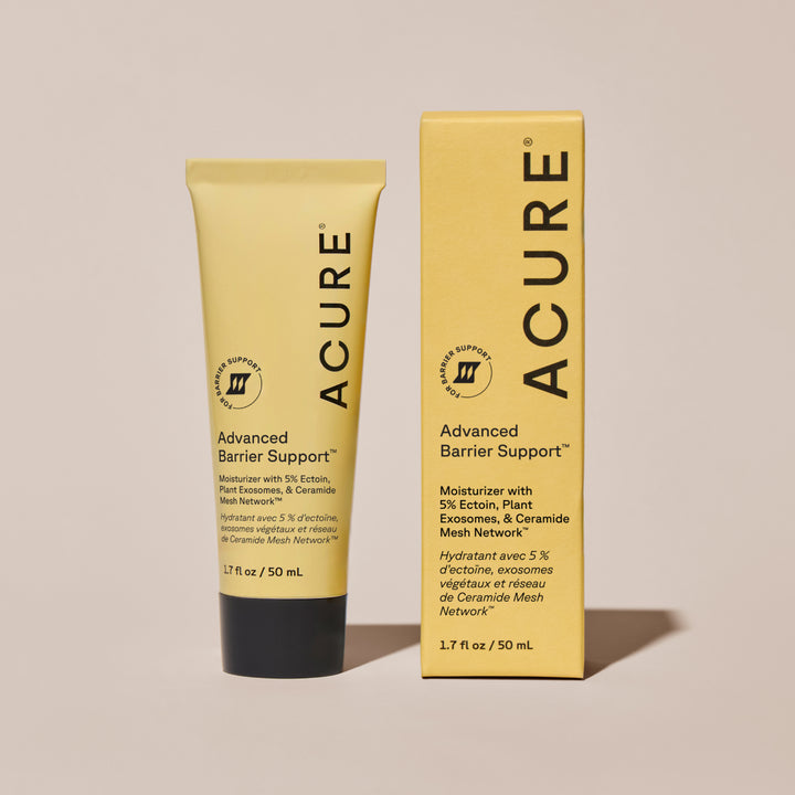 ACURE Advanced Barrier Support Moisturiser in 50ml container, featuring smooth texture and simple packaging with product label.