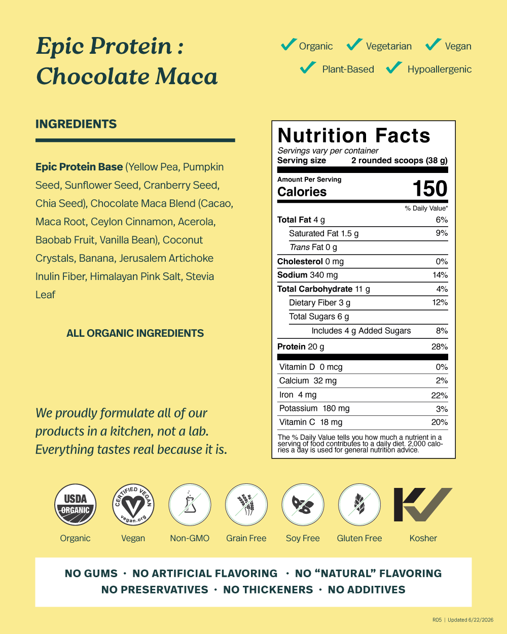 Sprout Living Organic Epic Protien Plant + Superfoods Chocolate Maca 38G 16PACKETS