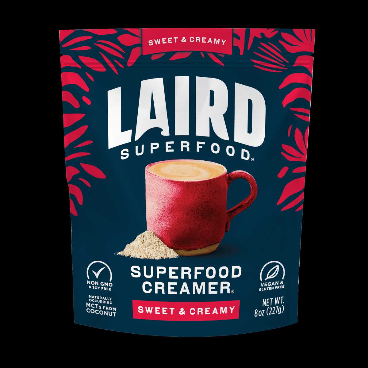 Laird Sweet & Creamy Superfood Creamer® in a 227g jar, showing the creamy, textured surface of the organic supplement.