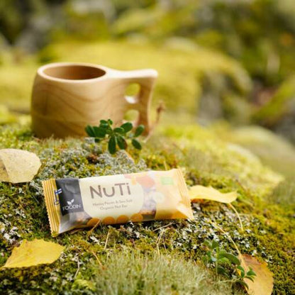 Organic NUTI Honey Pecans with Sea Salt by Organax Ltd, 35g pack, showing glazed pecans with sea salt on a white background.