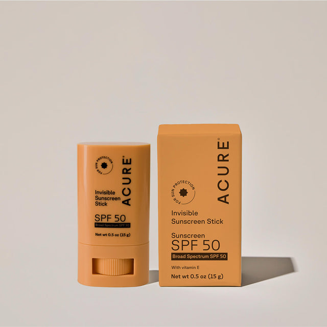 ACURE Invisible Sunscreen Stick SPF 50 in 15g packaging, portable sun protection stick from Organax Ltd.