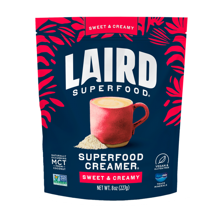 Laird Sweet & Creamy Superfood Creamer in 227g container, featuring creamy texture and superfood ingredients from Organax Ltd