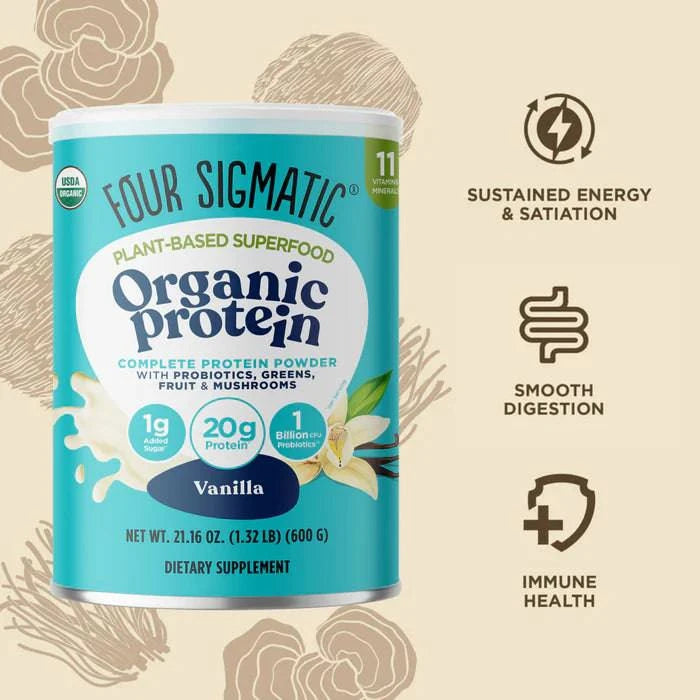 Four Sigmatic Plant Based Protein with Mushroom Sweet Vanilla 600g - Organax Ltd