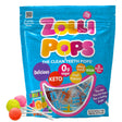 Assorted fruit-flavored Zollipops sugar-free lollipops in a 147g (5.2oz) package, featuring colorful pops on sticks.